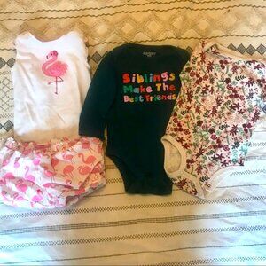 Baby Girl Clothing Bundle Bodysuits, Shorts, Flamingo Outfit. Size 12‎ months